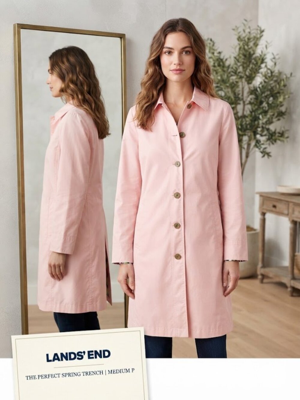 Lands End Pink Women's Trench Coat - Size Medium P
